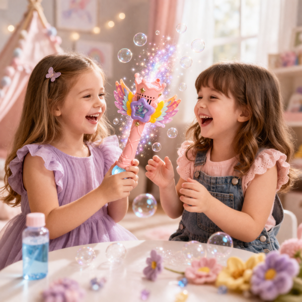 Magic Bubble tündér buborékfújó – LED-es világító buboréklövő pálca gyerekeknek, automata működéssel rózsaszín (BBJ)