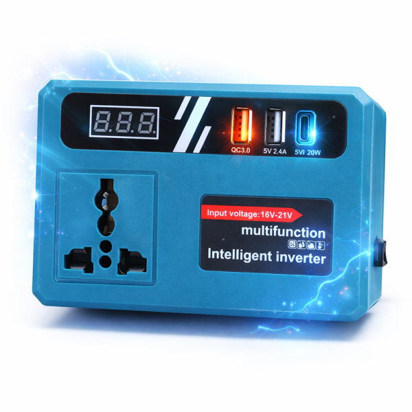 EnerVolt 120W Akkumulátoros Inverter 18–21V → 220V – 1 Csatlakozóval, USB Gyorstöltés, Kijelző (BBD)