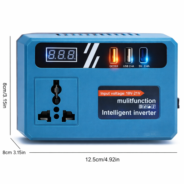 EnerVolt 120W Akkumulátoros Inverter 18–21V → 220V – 1 Csatlakozóval, USB Gyorstöltés, Kijelző (BBD)