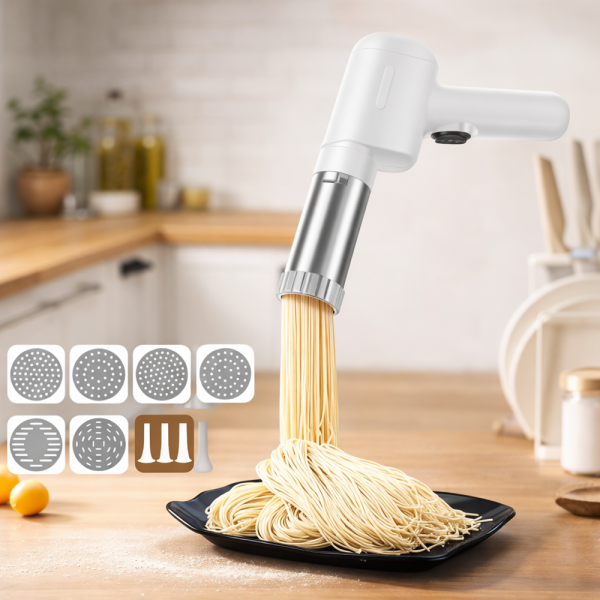 PastaMaster elektromos tésztakészítő – automata hordozható tésztanyomó gép 5 cserélhető tésztaformával (BBM)