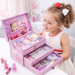 PrincessGlow Beauty Studio gyerek sminkkészlet – többfiókos kozmetikai sminkdoboz tükörrel kislányoknak (BBJ)
