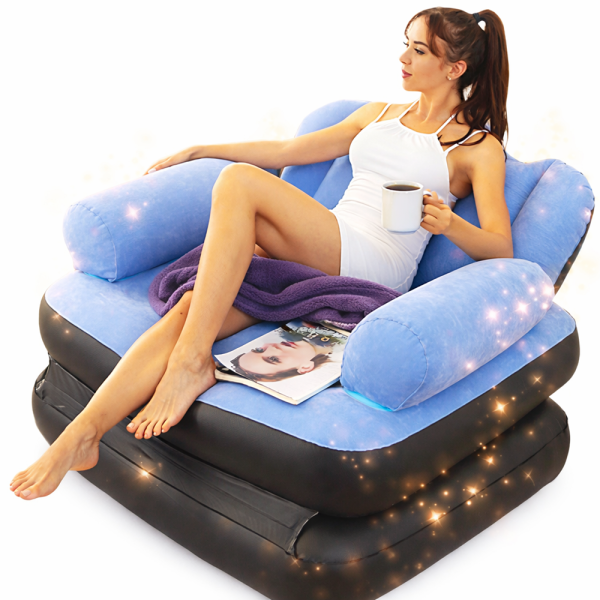 RelaxoAir 2 az 1-ben felfújható fotel és ágy – kényelmes levegős egyszemélyes kanapéágy otthonra és vendégágyként (BBM)