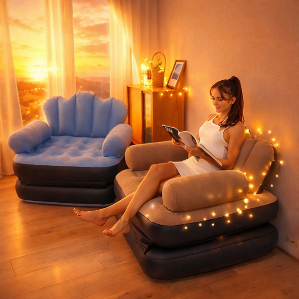 RelaxoAir 2 az 1-ben felfújható fotel és ágy – kényelmes levegős egyszemélyes kanapéágy otthonra és vendégágyként (BBM)
