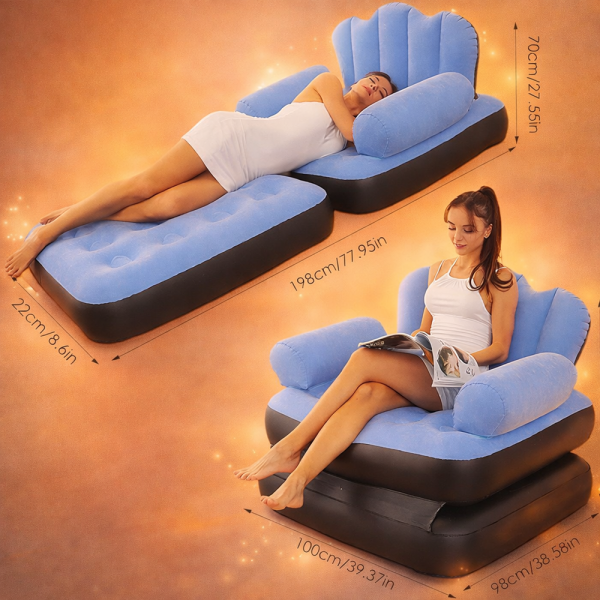 RelaxoAir 2 az 1-ben felfújható fotel és ágy – kényelmes levegős egyszemélyes kanapéágy otthonra és vendégágyként (BBM)