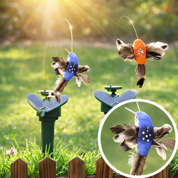 SolarBloom napelemes táncoló kolibri kerti dekoráció – mozgó napenergiás kerti dísz 40 cm (BBJ)