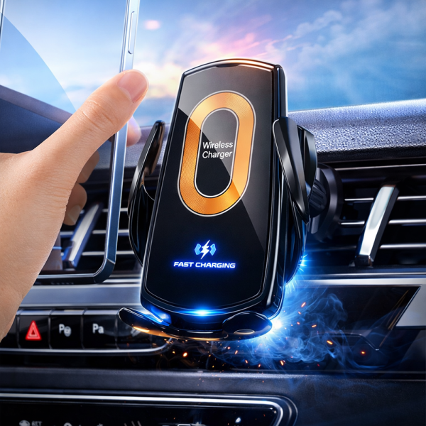V57 autós vezeték nélküli telefontartó töltő – 15W gyors Qi töltés, infrás szenzoros tartó (BBD)