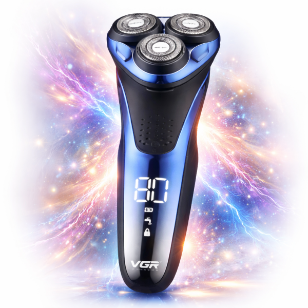VGR V-306 háromfejes elektromos borotva – forgó körkéses férfi borotvagép USB töltéssel, vízálló akkus borotva 80 perc üzemidővel (BBD)