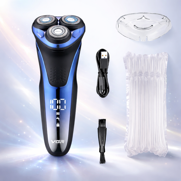 VGR V-306 háromfejes elektromos borotva – forgó körkéses férfi borotvagép USB töltéssel, vízálló akkus borotva 80 perc üzemidővel (BBD)
