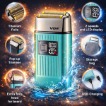 VGR V-357 professzionális haj- és szakállvágó elektromos borotva – digitális kijelzős akkus férfi borotva nedves és száraz borotválkozáshoz (BBD)