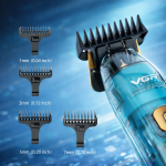 VGR V-961 prémium akkus haj- és szakállvágó – vezeték nélküli trimmer  4 vezetőfésű 1/3/5/7 mm - digitális kijelzővel, átlátszó dizájn (BBD)
