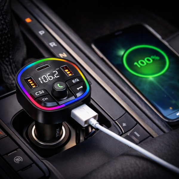 XHUA C6A autós Bluetooth FM transzmitter és MP3 lejátszó – USB gyorstöltő, kihangosító, LED kijelző (BBV)