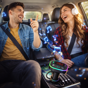 Xhua KOS-15 Bluetooth FM transzmitter autós töltő és kihangosító – MP3 lejátszó, USB, vezeték nélküli autós adapter 2