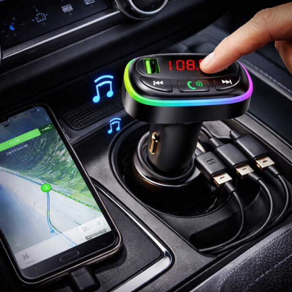 Xhua KOS-15 Bluetooth FM transzmitter autós töltő és kihangosító – MP3 lejátszó, USB, vezeték nélküli autós adapter (BBV)