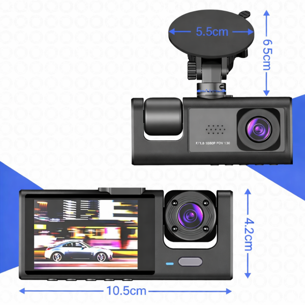 DriveGuard 3 kamerás autós menetrögzítő kamera – hurokrögzítéssel és éjjellátó móddal (BBD)