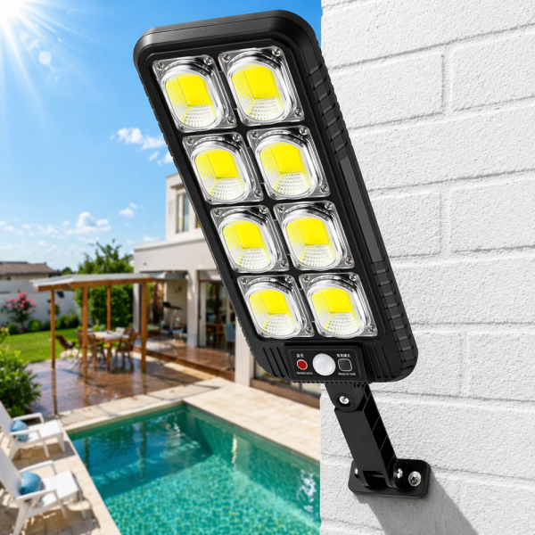 EcoLight JX-200 napelemes fali lámpa – COB LED, mozgásérzékelő, vízálló kültéri kivitel (BBD)