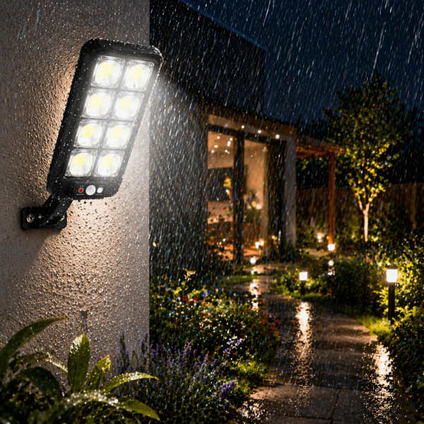 EcoLight JX-200 napelemes fali lámpa – COB LED, mozgásérzékelő, vízálló kültéri kivitel (BBD)