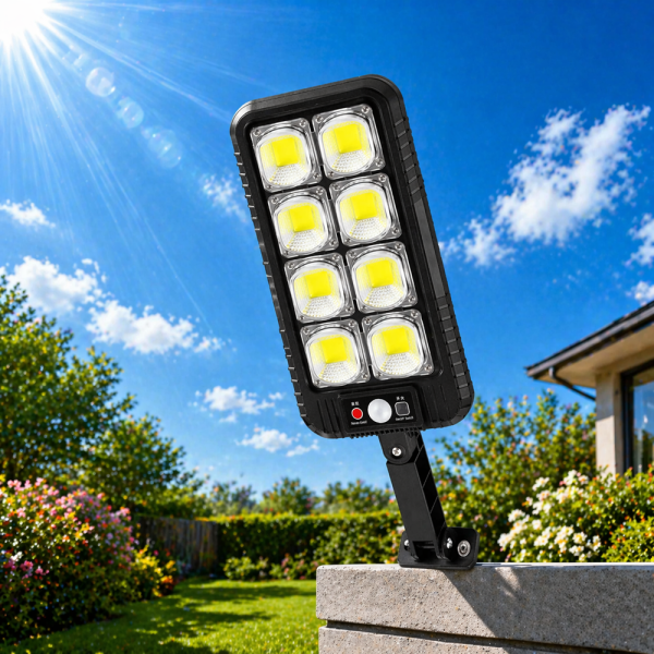 EcoLight JX-200 napelemes fali lámpa – COB LED, mozgásérzékelő, vízálló kültéri kivitel (BBD)