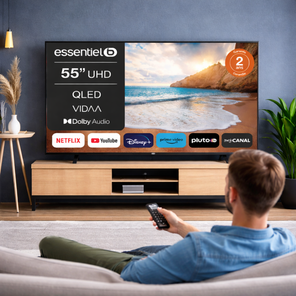 Essentiel 55QLED308 55” QLED 4K UHD Smart TV – okos televízió HDR támogatással és WiFi kapcsolattal