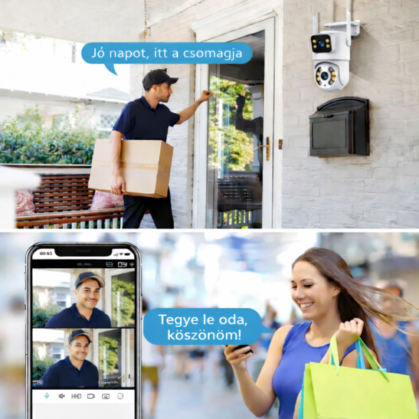 Immax NEO okos kültéri biztonsági kamera – dupla szenzoros WiFi PTZ kamera 355° forgatás, 2×2MP ONVIF támogatással (BBD)