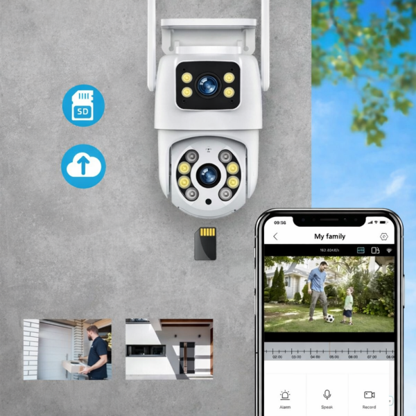 Immax NEO okos kültéri biztonsági kamera – dupla szenzoros WiFi PTZ kamera 355° forgatás, 2×2MP ONVIF támogatással (BBD)