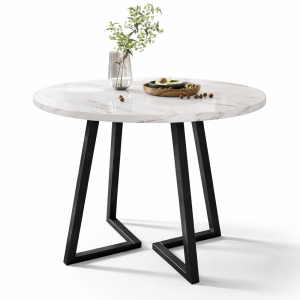 KELODAN kerek étkezőasztal 80 cm – MDF márványmintás asztal, fém lábakkal, modern konyhai asztal (székek nélkül)