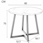 KELODAN kerek étkezőasztal 80 cm – MDF márványmintás asztal, fém lábakkal, modern konyhai asztal (székek nélkül)