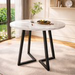 KELODAN kerek étkezőasztal 80 cm – MDF márványmintás asztal, fém lábakkal, modern konyhai asztal (székek nélkül)