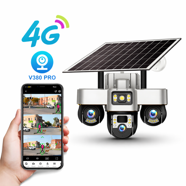 KL25-328 4G napelemes biztonsági kamera – forgatható kültéri PTZ kamera éjjellátással és telefonos megfigyeléssel V380 Pro (BBD)