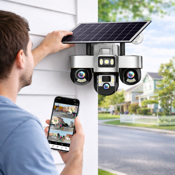 KL25-328 4G napelemes biztonsági kamera – forgatható kültéri PTZ kamera éjjellátással és telefonos megfigyeléssel V380 Pro (BBD)