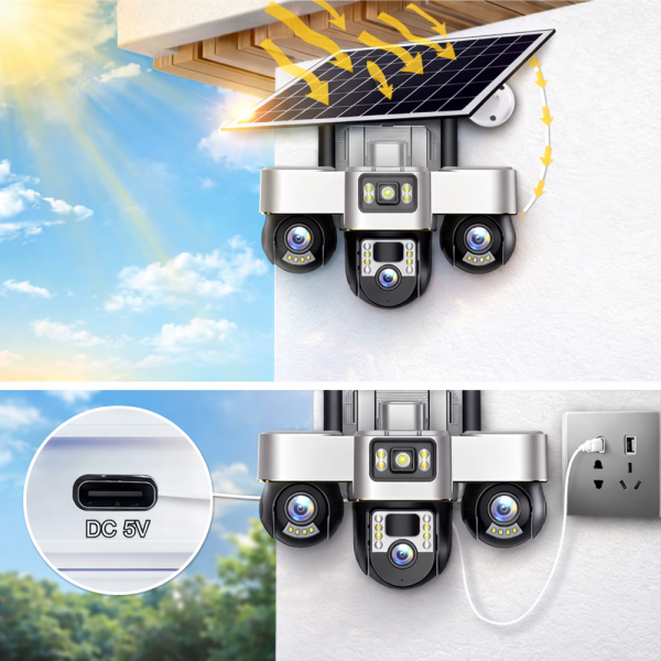 KL25-328 4G napelemes biztonsági kamera – forgatható kültéri PTZ kamera éjjellátással és telefonos megfigyeléssel V380 Pro (BBD)