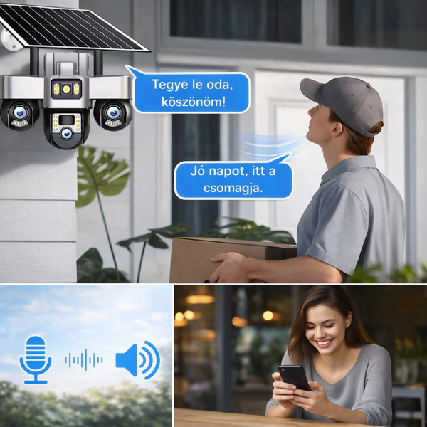 KL25-328 4G napelemes biztonsági kamera – forgatható kültéri PTZ kamera éjjellátással és telefonos megfigyeléssel V380 Pro (BBD)