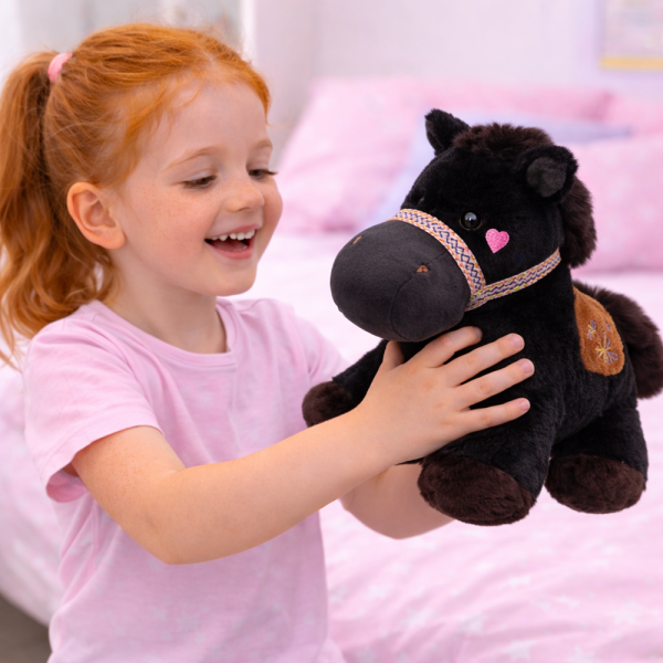 PufiPóni fekete plüss ló 20 cm – puha, ölelhető lovacska plüss játék gyerekeknek és ajándéknak (BBJ)