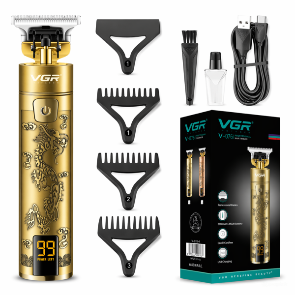 VGR-V076 LED kijelzős gravírozott hajnyíró titánium pengével és cserélhető fejekkel (BBV)