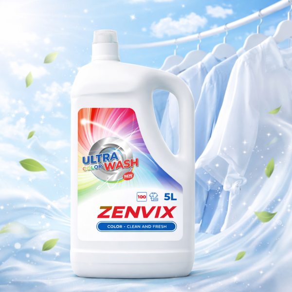 Zenvix folyékony mosószer színes ruhákhoz 3×5L – nagy kiszerelésű színes mosószer, hosszan tartó frissesség