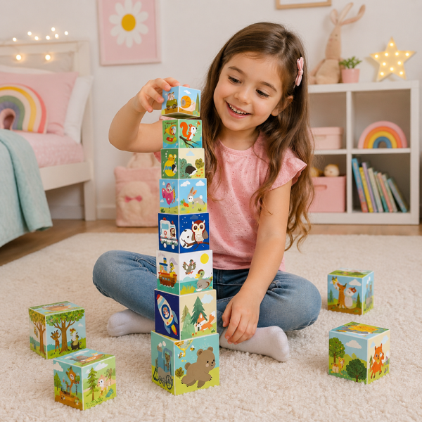 Dohi 10 Cubes Forest építőkocka készlet – 10 darabos fejlesztő toronyépítő játék gyerekeknek (BBMJ)