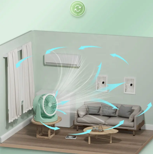 Hordozható mini újratölthető asztali ventilátor praktikus LED lámpával - 180°-ban forgatható, 3 sebességes (BBJH)