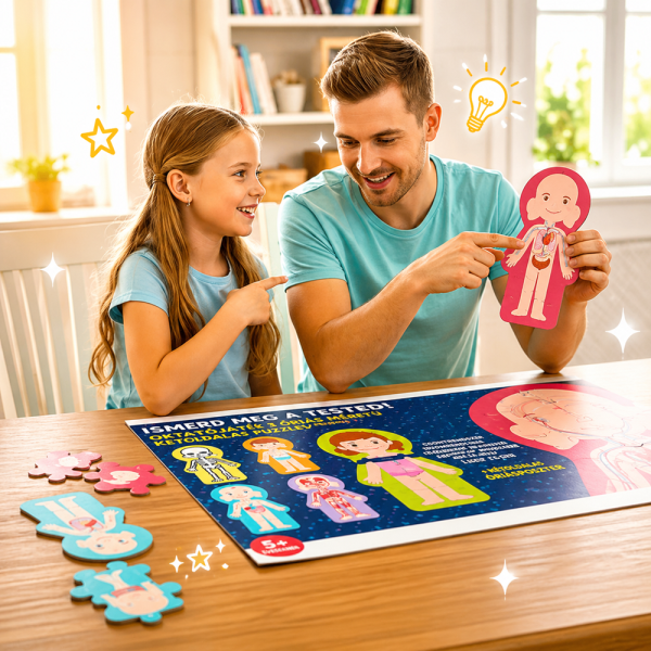 Ismerd meg a tested - Készségfejlesztő oktató játék, óriás méretű kétoldalas puzzleval (BBMJ)