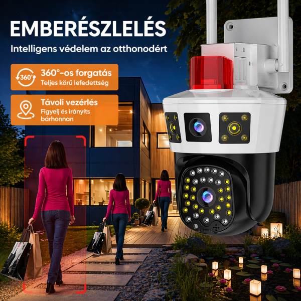 LunariSo WiFi + 4G okos biztonsági kamera szirénával – 360° forgatható IP kamera humán mozgásérzékeléssel, kétirányú hanggal és mobilos vezérléssel CAM360-005 (BBL)