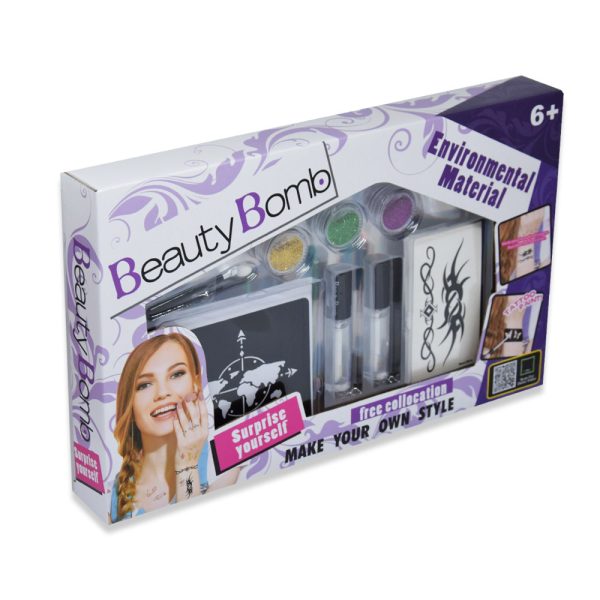 Beauty Bomb tetoválás készítő készlet gyerekeknek - vagány matricákkal, csillámokkal -könnyen lemosható (BBJ)
