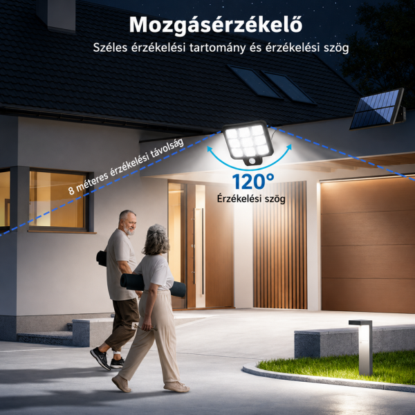 Napelemes LED fali lámpa COB világítással – rozsdamentes acél kültéri lámpa vízálló kivitelben LF-3307A (BBL)