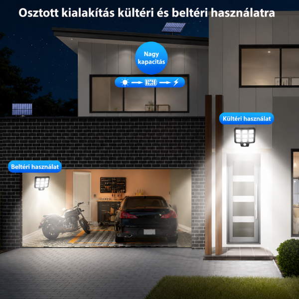 Napelemes LED fali lámpa COB világítással – rozsdamentes acél kültéri lámpa vízálló kivitelben LF-3307A (BBL)