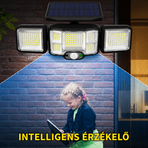 Napelemes LED lámpa 192 LED – mozgásérzékelős kültéri fali lámpa távirányítóval JD-2192A (BBD)