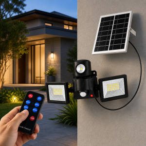 Napelemes LED reflektor szett 180° – mozgásérzékelős kültéri lámpa távirányítóval XG-T50 (BBD) 2
