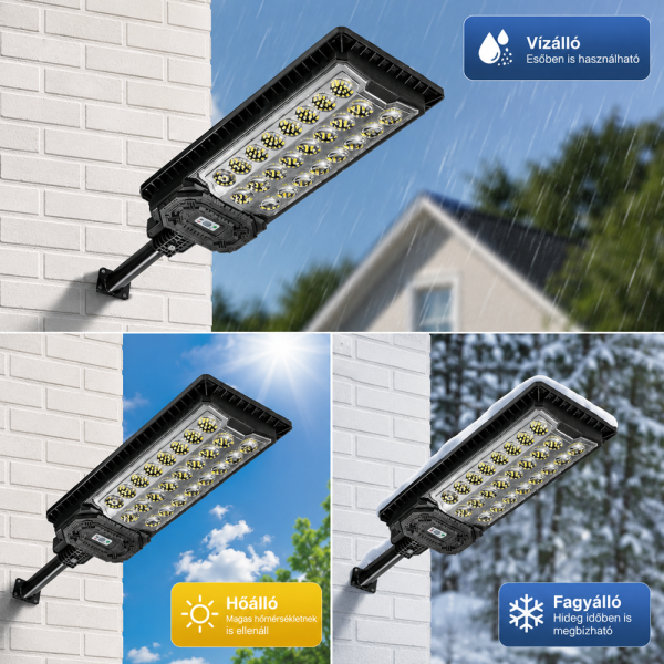 Napelemes utcai LED lámpa 888 LED – mozgásérzékelős kültéri reflektor távirányítóval IP66 W7114-3 (BBD)