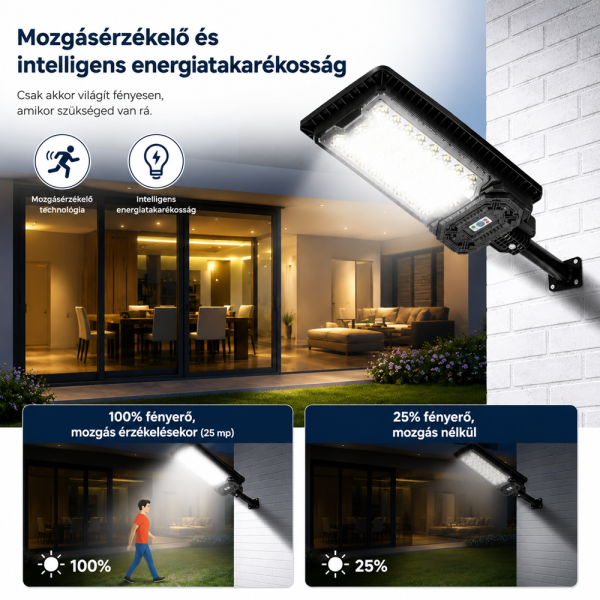 Napelemes utcai LED lámpa 888 LED – mozgásérzékelős kültéri reflektor távirányítóval IP66 W7114-3 (BBD)