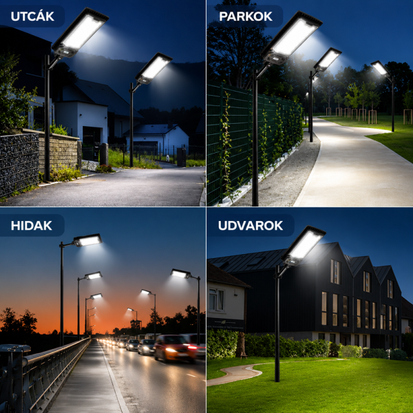 Napelemes utcai LED lámpa 888 LED – mozgásérzékelős kültéri reflektor távirányítóval IP66 W7114-3 (BBD)