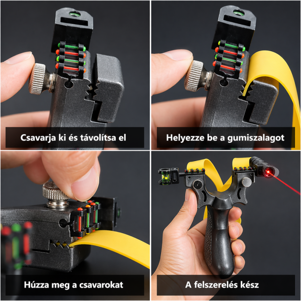 Professzionális csúzli lézeres célzóval – alumínium vadász csúzli latex gumival és bőrzsebbel (BBL)