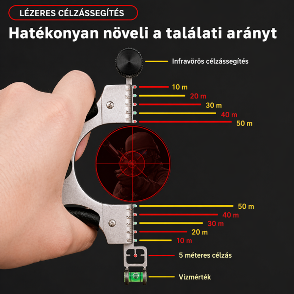 Professzionális csúzli lézeres célzóval – alumínium vadász csúzli latex gumival és bőrzsebbel (BBL)