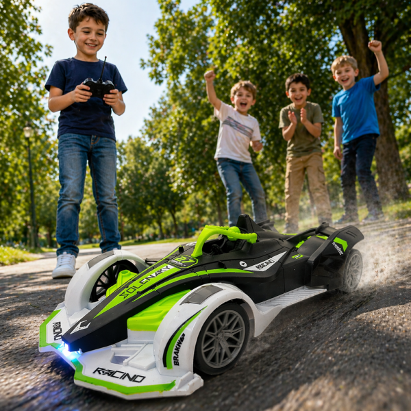 SpeedRacer RC versenyautó zöld-fekete-fehér kivitelben – távirányítós sportautó gyerekeknek, nagy sebességű játék autó (BBJ)