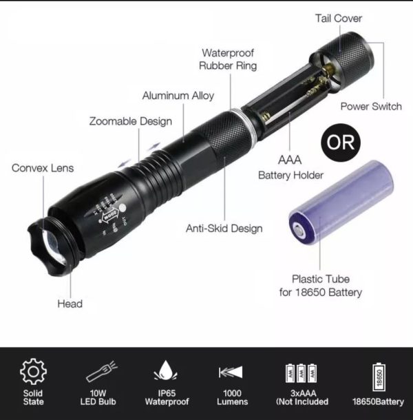 T6 strapabíró és vízálló akkus cree led zoom kézi lámpa - kerékpárra is rögzíthető (BBL)
